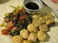 Radishes and bok choy with shumai.JPG