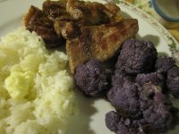 Lamb chops, de-boned, with purple cauliflower.JPG