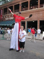 Louise and stilt guy.JPG