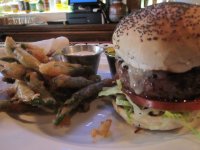 Burger and fried green beans.JPG