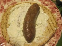 Lamb sausage and tzatziki.JPG