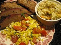 Brisket, corn salad, cole slaw salad 2014.JPG