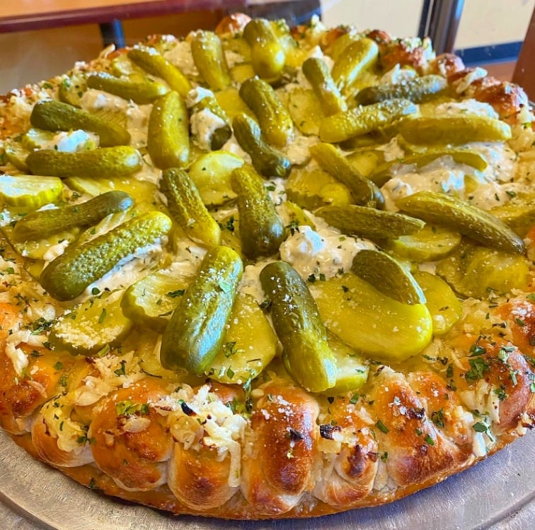 Garlic Knot Crust Pickle Pizza with feta sauce.jpg