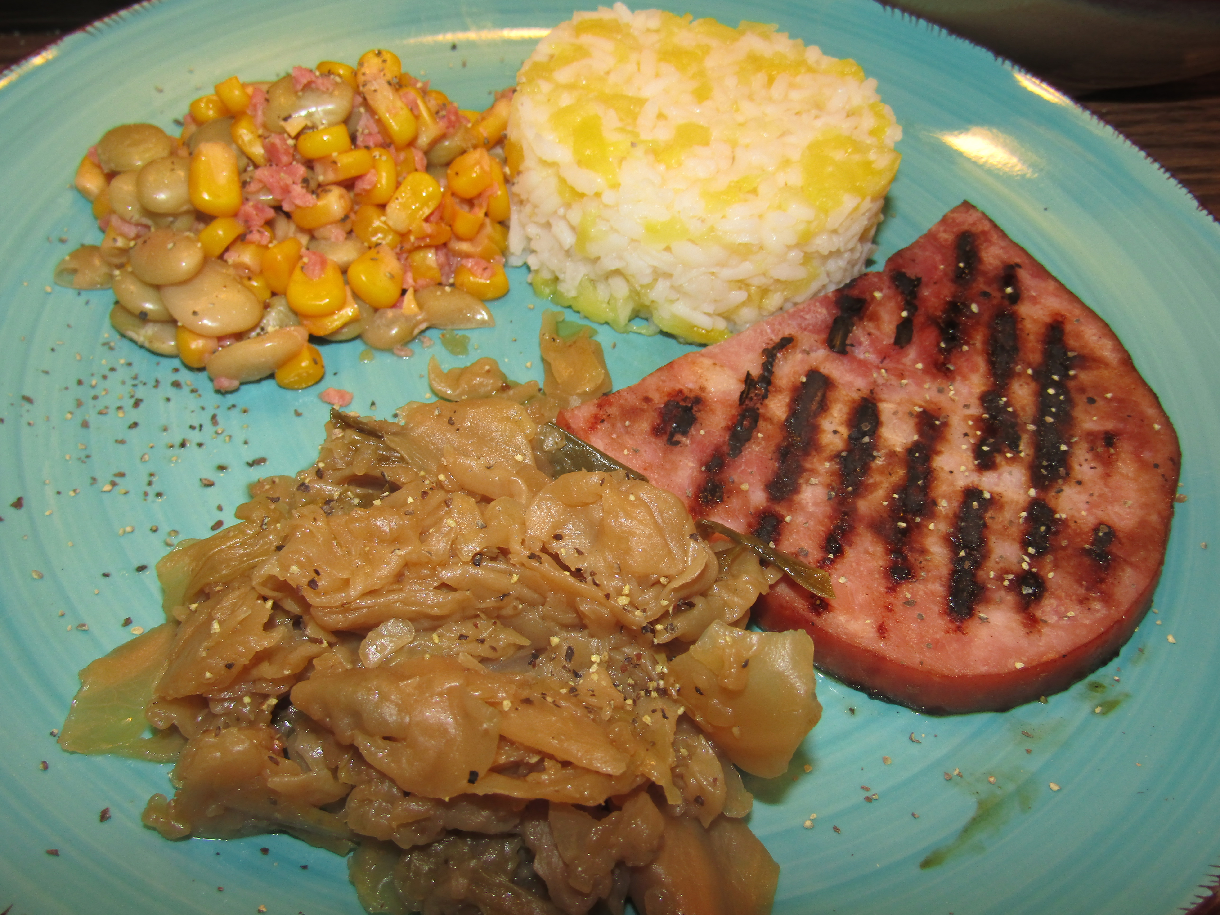 Ham Steak, Succotash with Bacon. 5-19-22.JPG