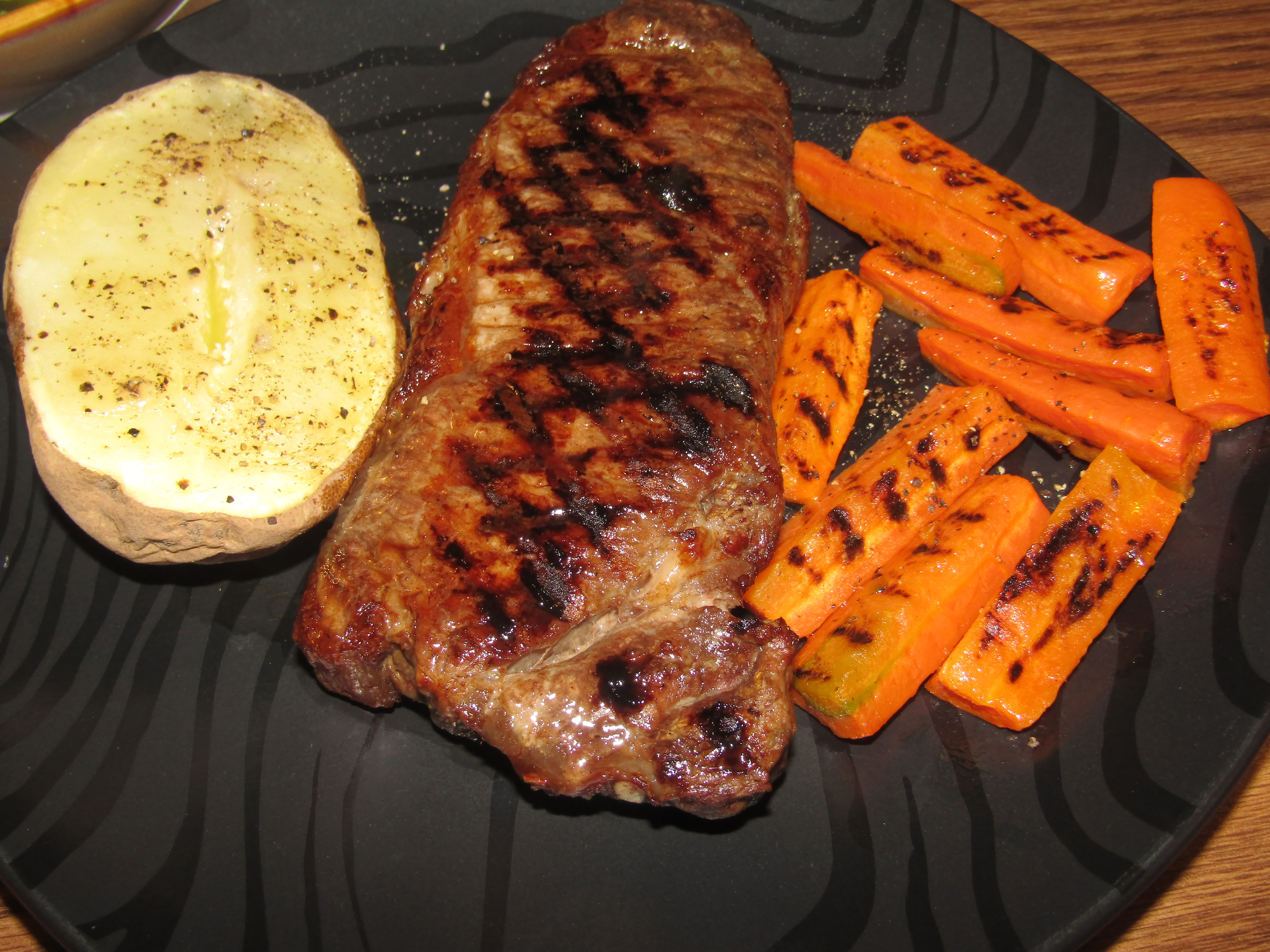 New York Strip, Grilled Carrots, Half-Baked Potato.JPG