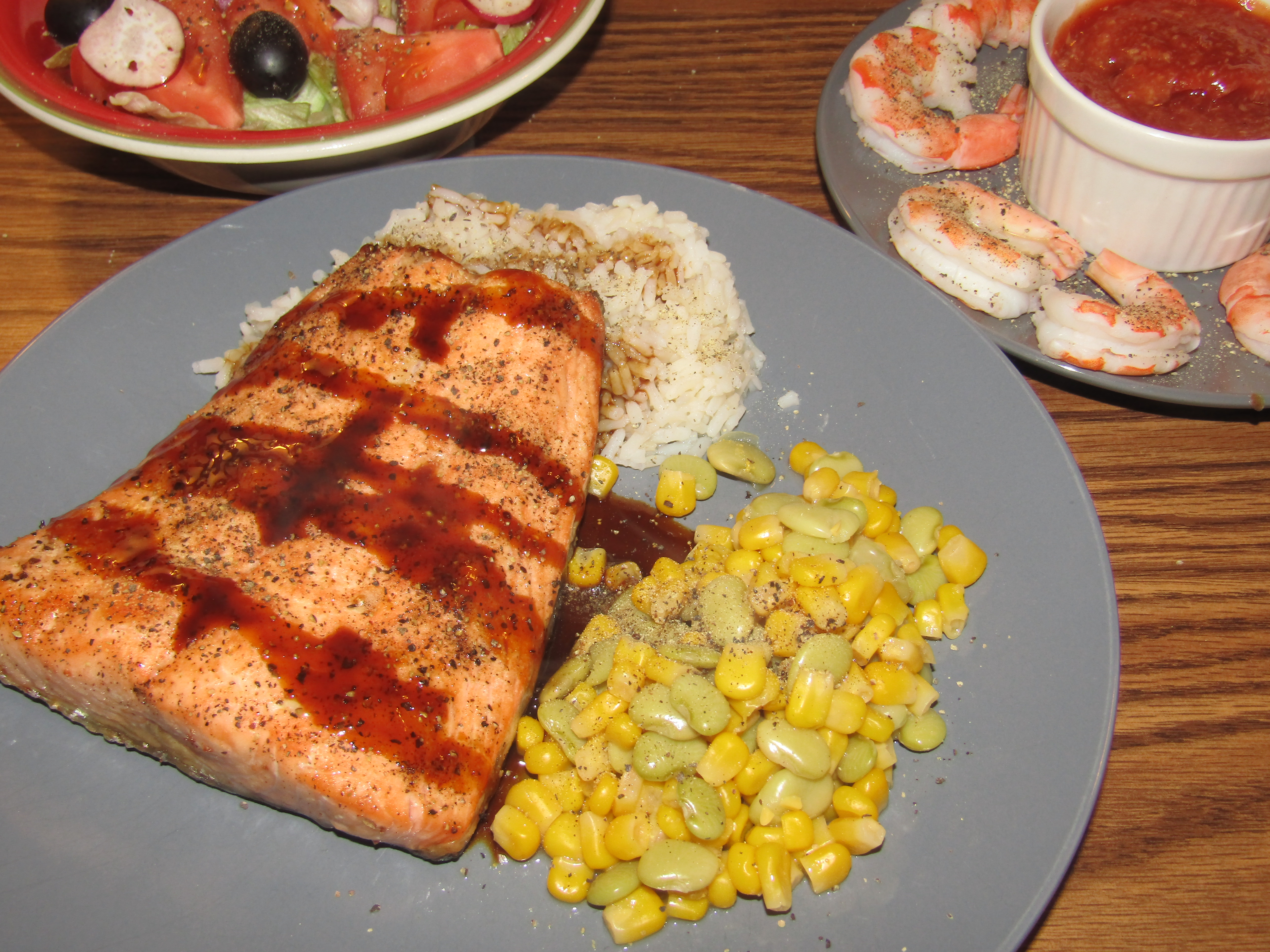 Salmon Filet - AirFryer, White Rice, Orange Sauce, Succotash.......JPG