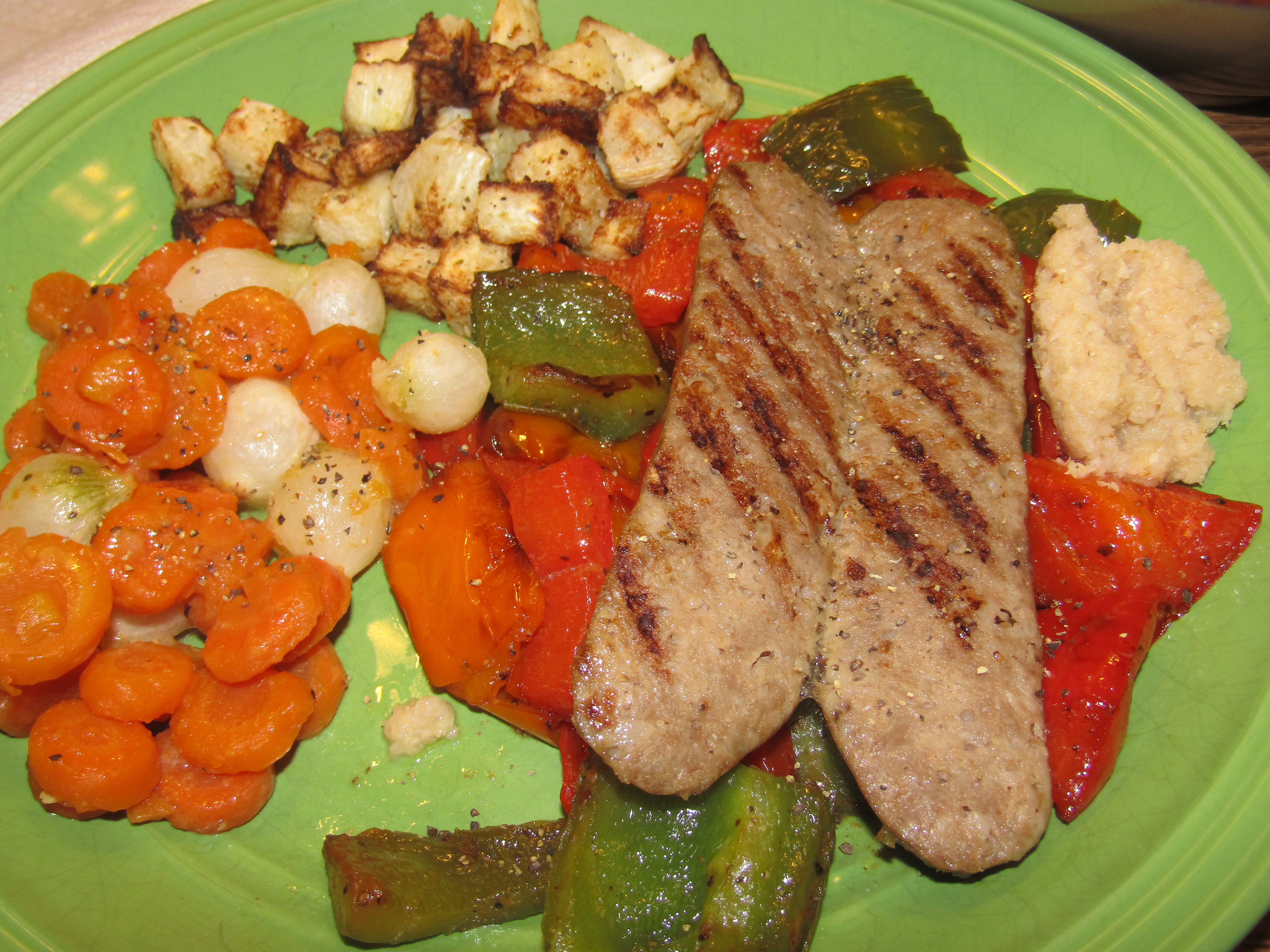 Sausage & Peppers, roasted turnips.JPG