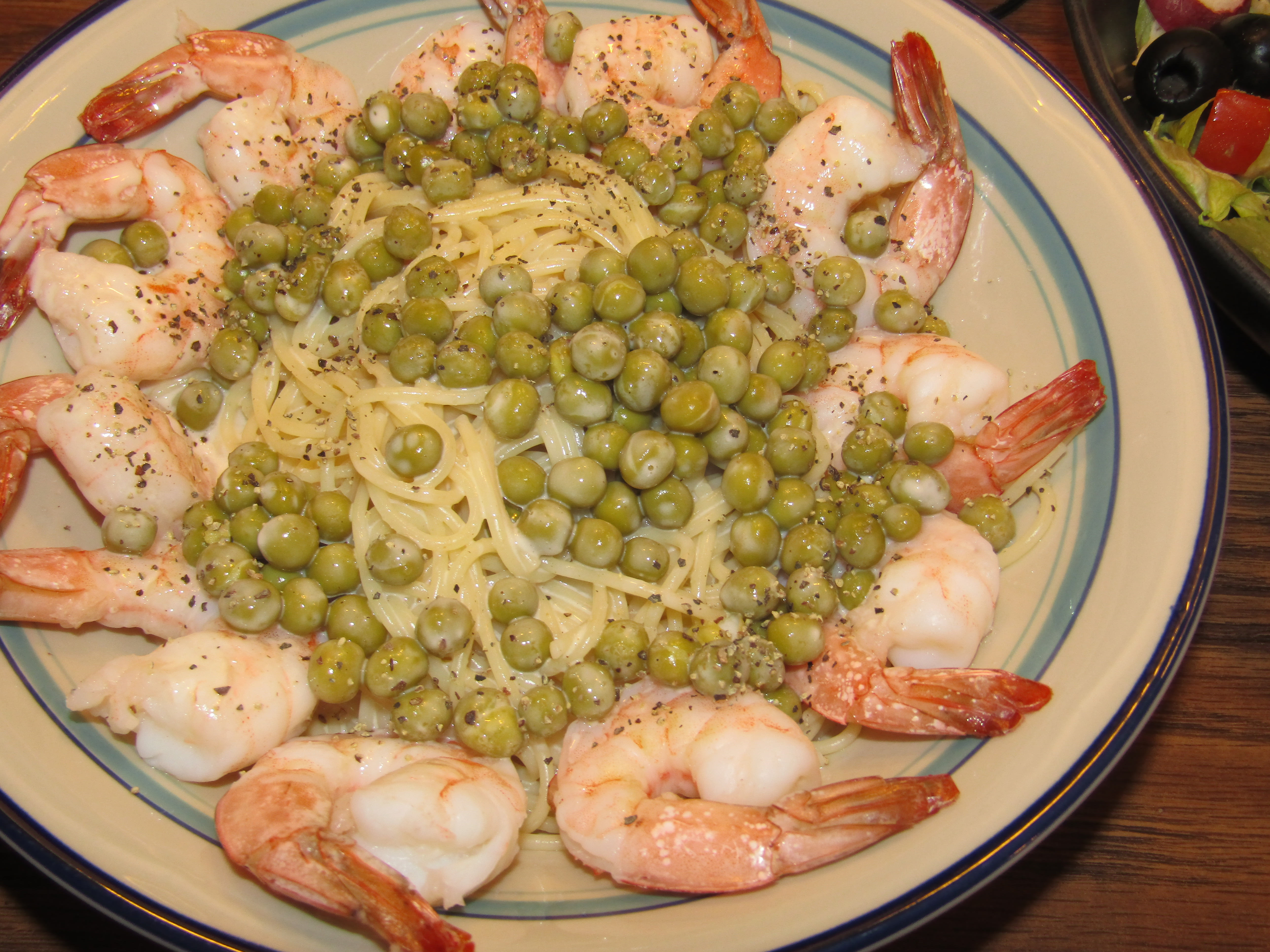 Shrimp, Peas & Cheese over Pasta.JPG