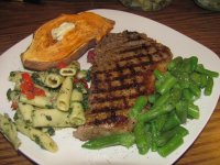 Strip Steak, Spinach Pasta Salad, Baked Yam .jpg