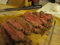 Fajitas, sliced flank steak.JPG