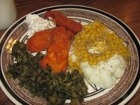 Buffalo Chicken Fingers with Sour Cream, Skillet Corn over Buttered Mash,Collards.jpg