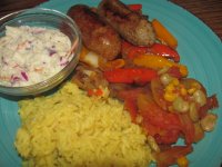 Sausage, Peppers,Yellow Rice, Triple Succotash, Slaw.jpg