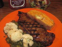 NY Strip, Baked Sweet, Cauliflower over Collards.jpg