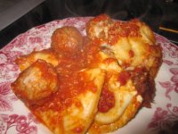 Meatball and ravioli dump casserole, plated.JPG