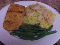 Asian Salmon, Pasta with shrimp in a butter, wine and lemon sauce.jpg