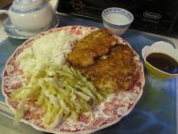 Pork katsu and stir fried cabbage.JPG