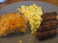 Egg Scramble with Chives, Mashed Potato Bake, Breakfast Sausages.jpg