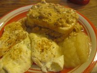 Eggs over, Sausage Gravy over Toast, Applesauce.jpg