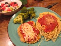 Chicken Parm with Pasta, Steamed Broccoli, Garden Salad with Parmesan .jpg