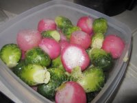 Radishes and brussels sprouts, steamed.JPG